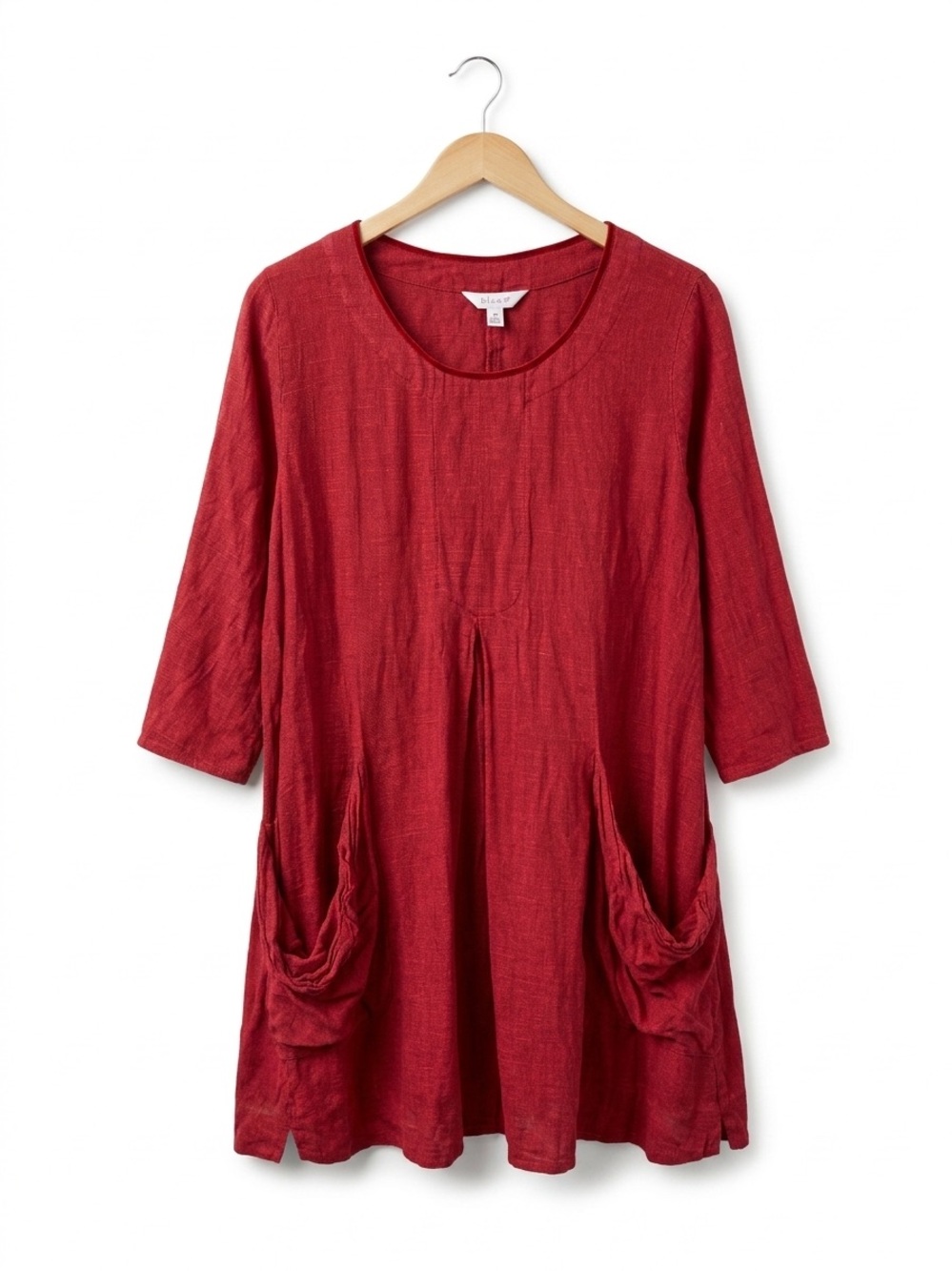Kleen Red Linen Blend Tunic Top Pockets Art-to-Wear Relaxed Fit Medium M